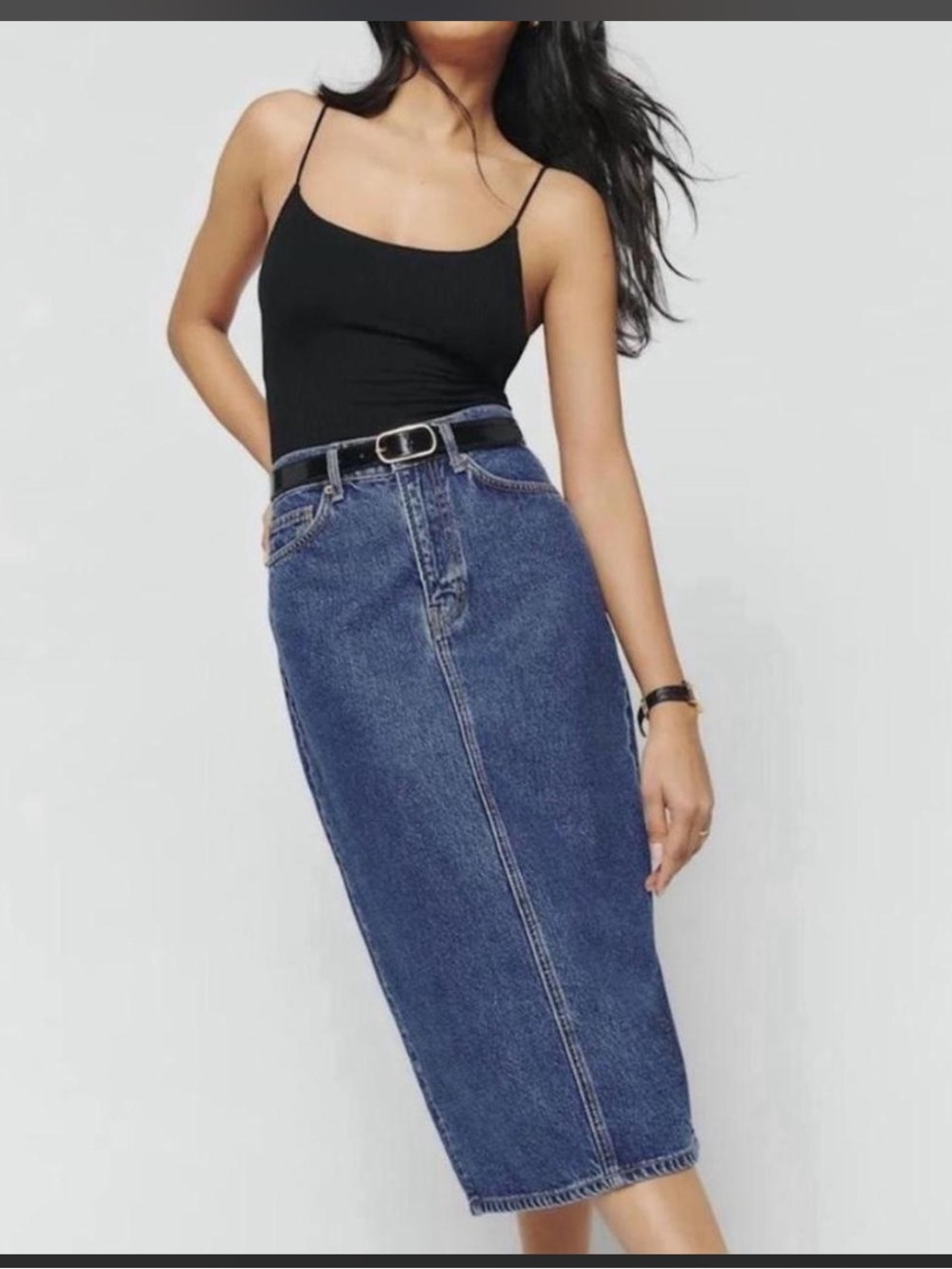 Reformation Jayde High-Waist Denim Midi Skirt